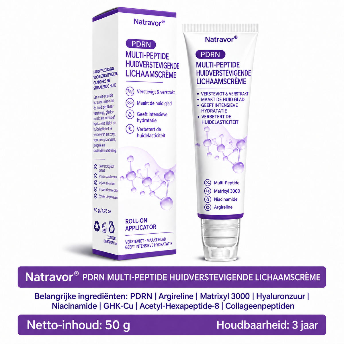 Natravor®🎗️ PDRN Multi-Peptide Massage Roller Crème – Anti-aging verzorging, hydratatie, versteviging & lifting voor een gladdere en egalere huid
