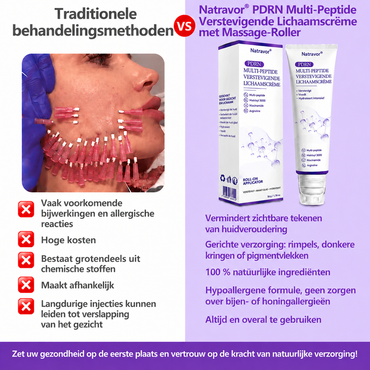 Natravor®🎗️ PDRN Multi-Peptide Massage Roller Crème – Anti-aging verzorging, hydratatie, versteviging & lifting voor een gladdere en egalere huid